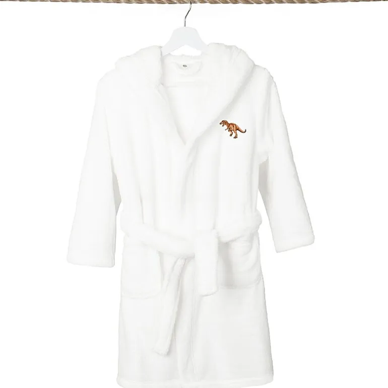 Linum Home Textiles Plush Dino Kids Bathrobe Unisex Long Sleeve Long Length Bathrobe