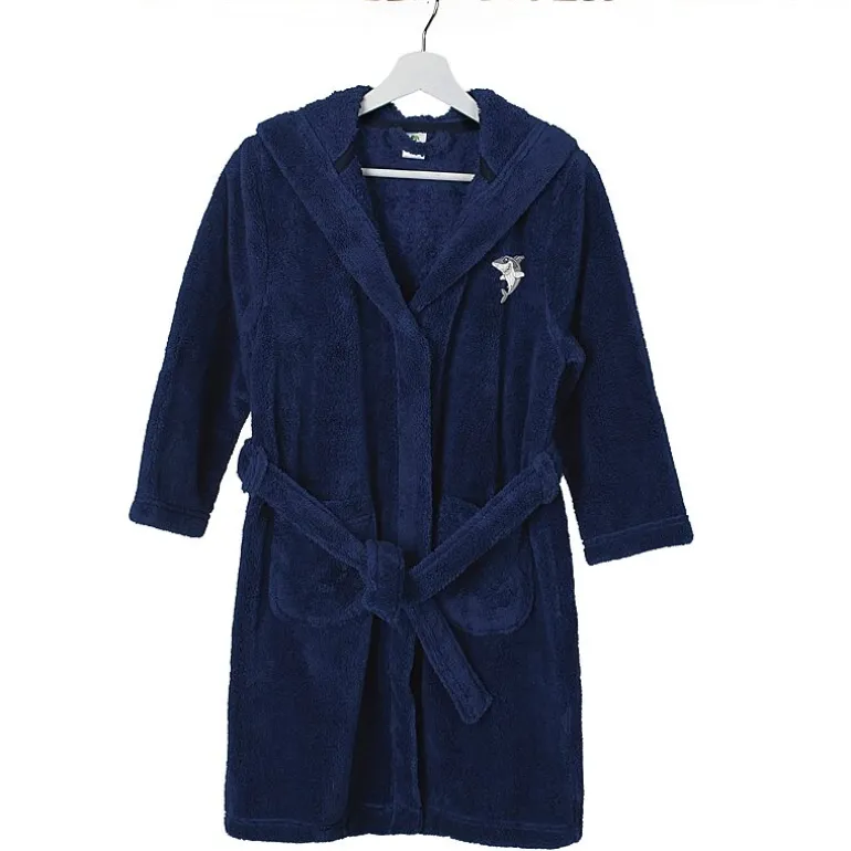 Linum Home Textiles Plush Shark Kids Bathrobe Unisex Long Sleeve Long Length Bathrobe