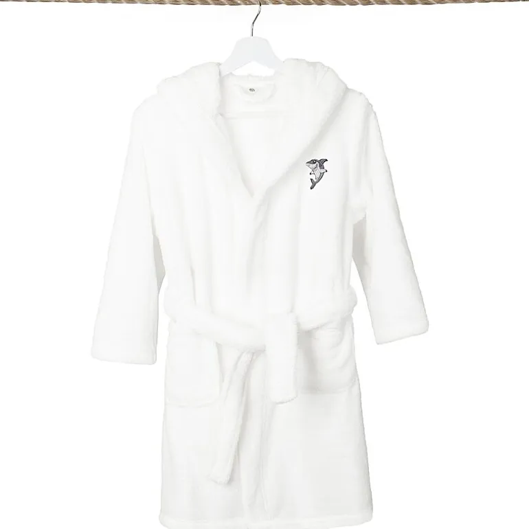 Linum Home Textiles Plush Shark Kids Bathrobe Unisex Long Sleeve Long Length Bathrobe