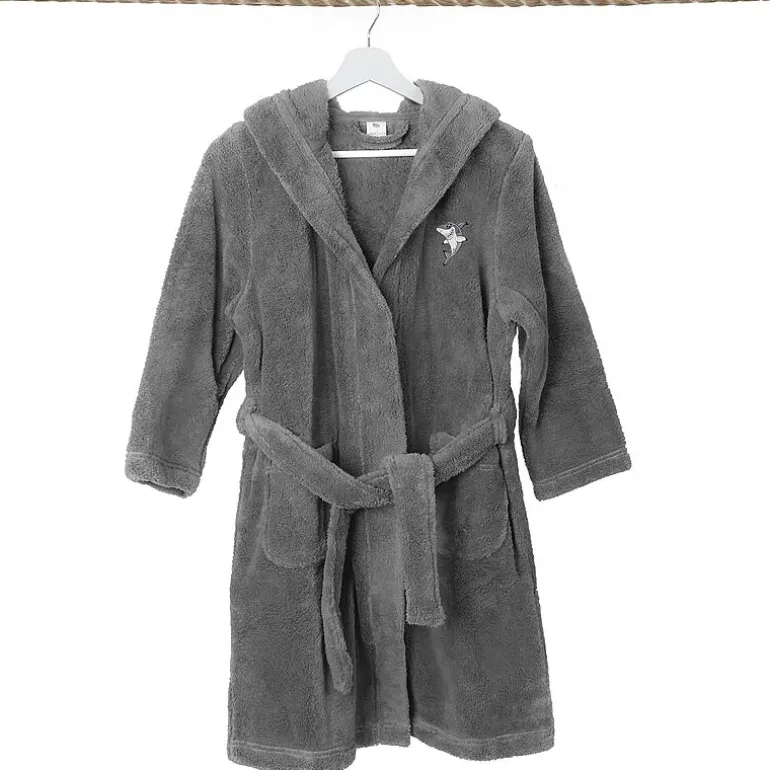 Linum Home Textiles Plush Shark Kids Bathrobe Unisex Long Sleeve Long Length Bathrobe