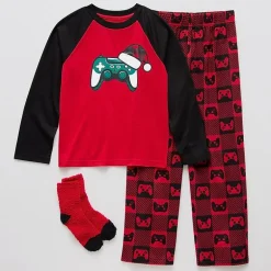 Little & Big Kid Boys Microfleece Crew Neck Long Sleeve 3-pc. Pajama Set
