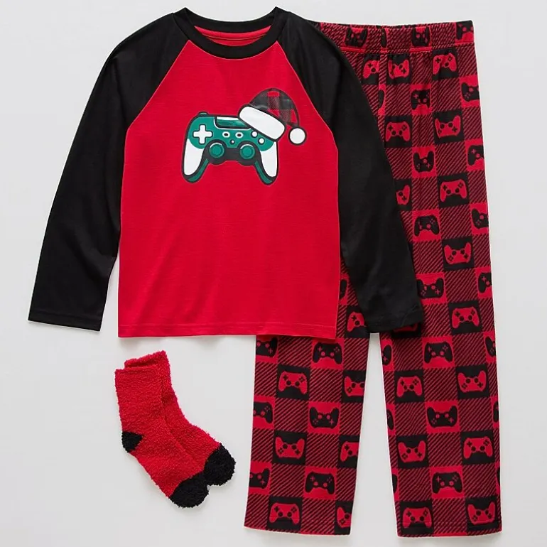 Little & Big Kid Boys Microfleece Crew Neck Long Sleeve 3-pc. Pajama Set