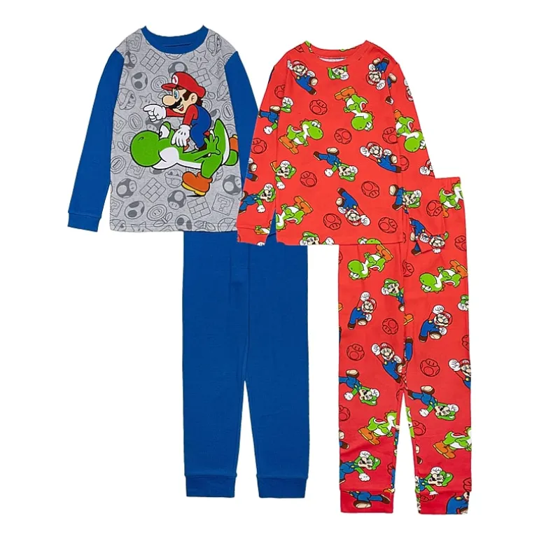 Little & Big Kid Boys Super Mario Crew Neck Long Sleeve 4-pc. Pajama Set