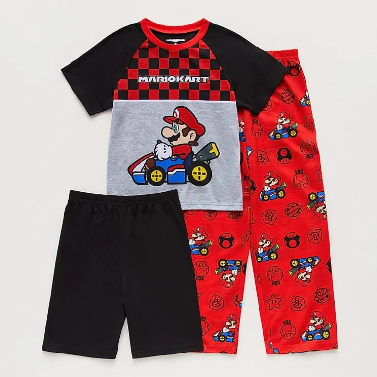 Little & Big Kid Boys Super Mario Crew Neck Short Sleeve 3-pc. Pajama Set