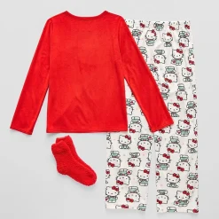 Little & Big Kid Girls Hello Kitty Fleece Crew Neck Long Sleeve 3-pc. Pajama Set
