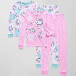 Little & Big Kid Girls Hello Kitty Fleece Crew Neck Long Sleeve 4-pc. Pajama Set