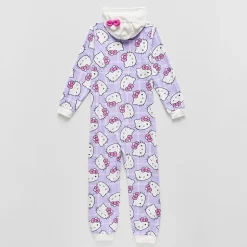 Little & Big Kid Girls Microfleece Long Sleeve Hooded Hello Kitty One Piece Pajama