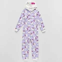 Little & Big Kid Girls Microfleece Long Sleeve Hooded Hello Kitty One Piece Pajama