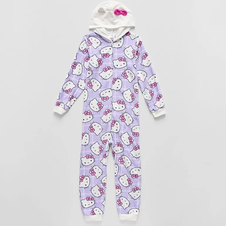 Little & Big Kid Girls Microfleece Long Sleeve Hooded Hello Kitty One Piece Pajama