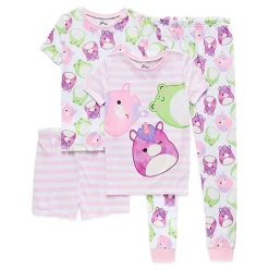 Little & Big Kid Girls Squishmallows Crew Neck Short Sleeve 4-pc. Pajama Set