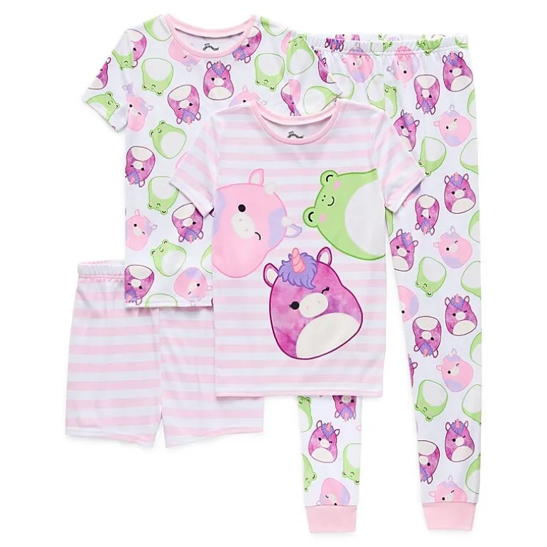 Little & Big Kid Girls Squishmallows Crew Neck Short Sleeve 4-pc. Pajama Set