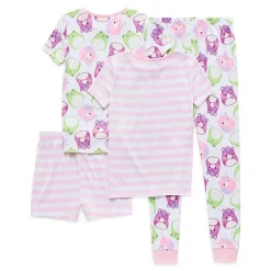 Little & Big Kid Girls Squishmallows Crew Neck Short Sleeve 4-pc. Pajama Set