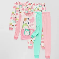 Little & Big Kid Girls Squishmallows Fleece Crew Neck Long Sleeve 4-pc. Pajama Set