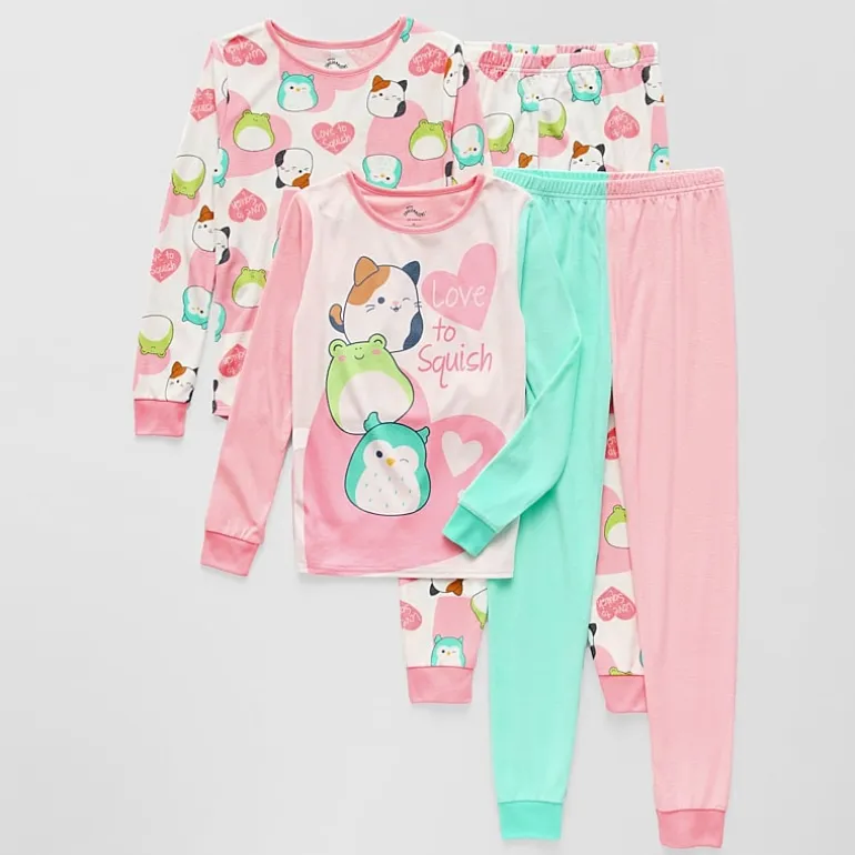 Little & Big Kid Girls Squishmallows Fleece Crew Neck Long Sleeve 4-pc. Pajama Set