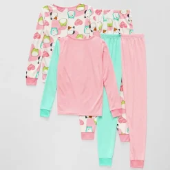 Little & Big Kid Girls Squishmallows Fleece Crew Neck Long Sleeve 4-pc. Pajama Set