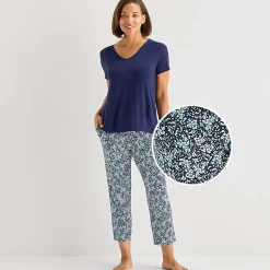 Liz Claiborne Cool and Calm Womens V-Neck Short Sleeve 2-pc. Pajama Set