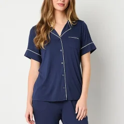 Liz Claiborne Cool and Calm Womens Short Sleeve Pajama Top