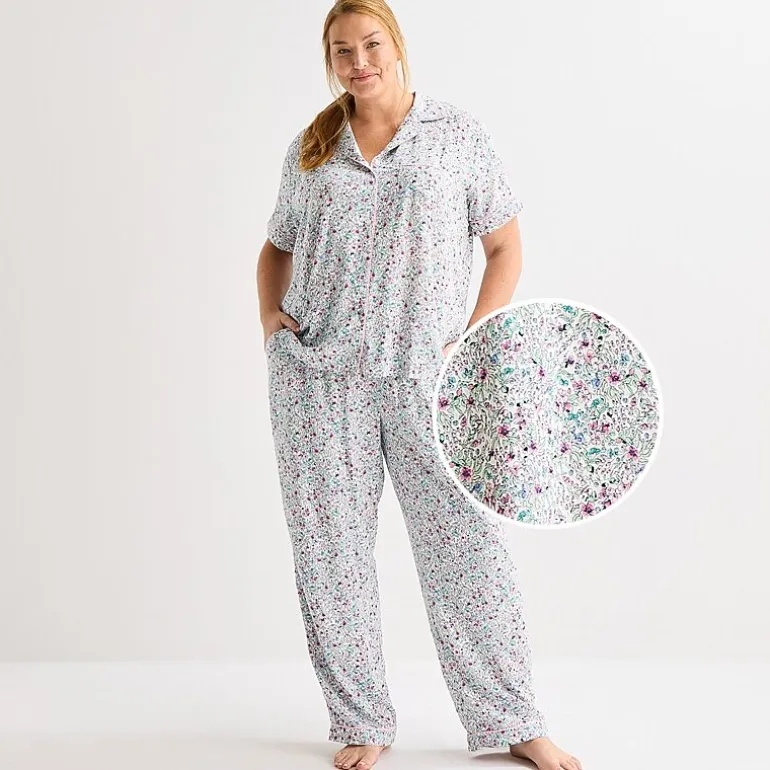 Liz Claiborne Cool and Calm Womens Short Sleeve 2-pc. Pajama Set