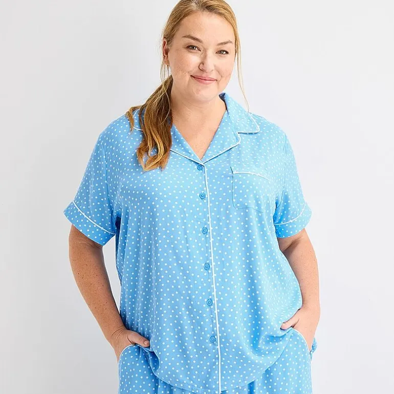 Liz Claiborne Cool and Calm Womens Short Sleeve 2-pc. Pajama Set