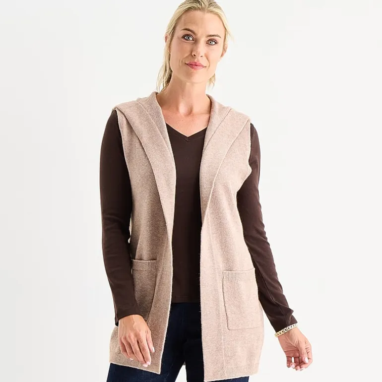 Liz Claiborne Knit Hooded Womens Sleeveless Vest
