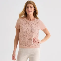 Liz Claiborne Lace Womens Crew Neck Short Sleeve Pullover Sweater