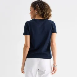 Liz Claiborne Lace Womens Crew Neck Short Sleeve Pullover Sweater