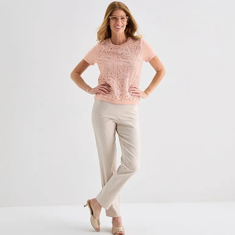 Liz Claiborne Lace Womens Crew Neck Short Sleeve Pullover Sweater