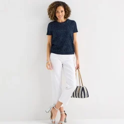 Liz Claiborne Lace Womens Crew Neck Short Sleeve Pullover Sweater