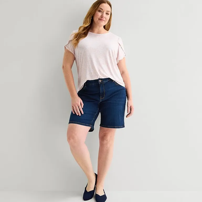 Liz Claiborne Lana Womens 9" High Rise Plus Denim Short