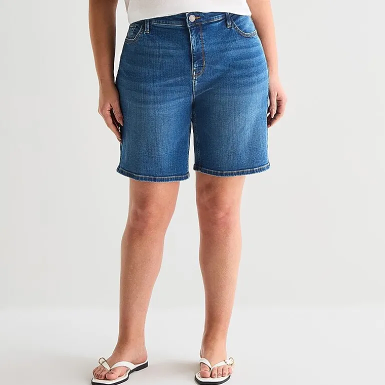 Liz Claiborne Lana Womens 9" High Rise Plus Denim Short