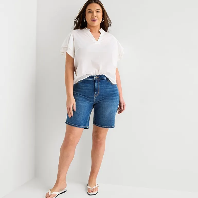 Liz Claiborne Lana Womens 9" High Rise Plus Denim Short