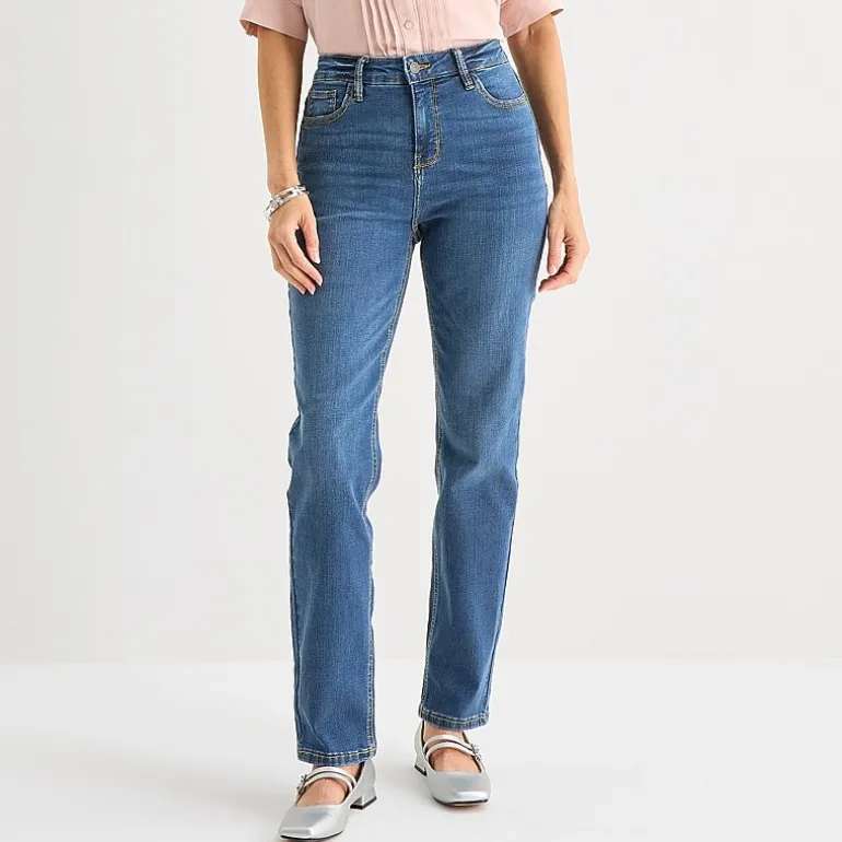 Liz Claiborne Lana Womens Petites Short High Rise Straight Leg Jean