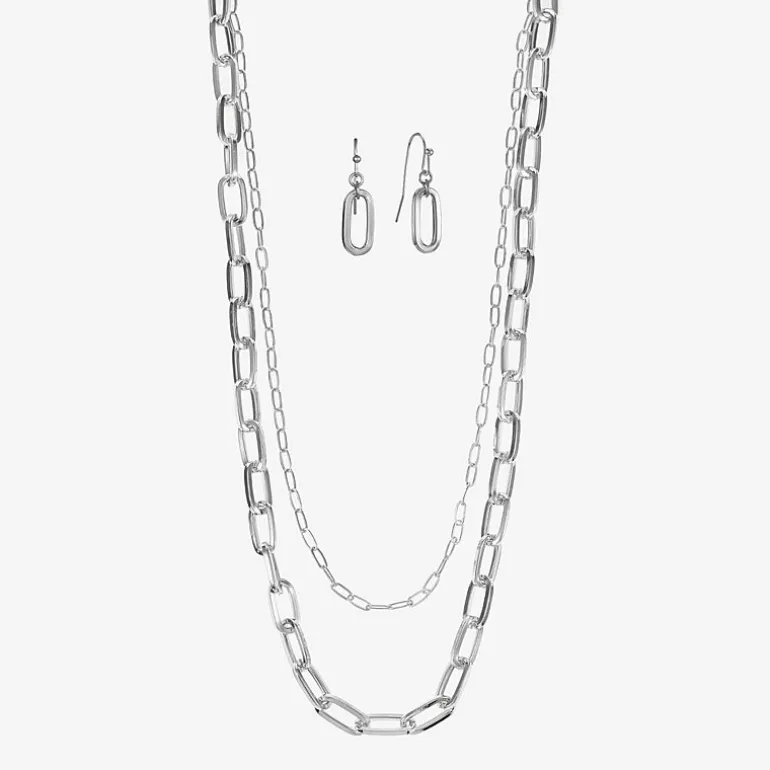 Liz Claiborne Layered Necklace And Drop Earring Womens 2-pc. Jewelry Set