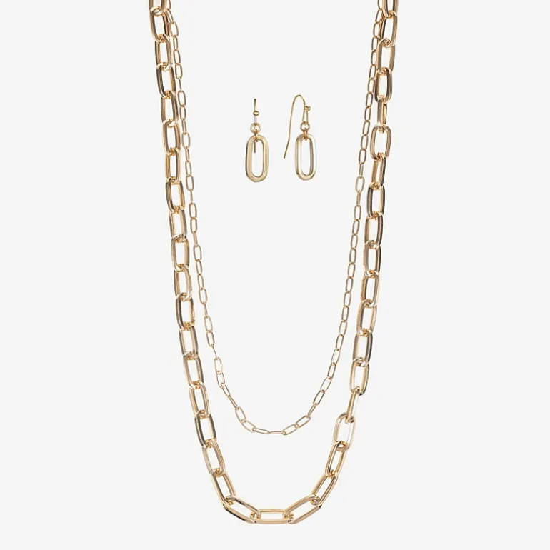 Liz Claiborne Layered Necklace And Drop Earring Womens 2-pc. Jewelry Set