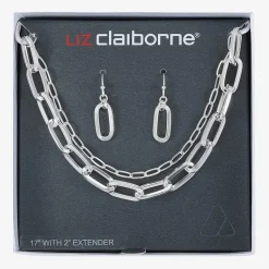 Liz Claiborne Layered Necklace And Drop Earring Womens 2-pc. Jewelry Set