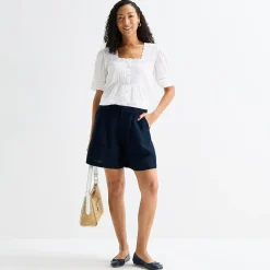 Liz Claiborne Linen Womens Mid Rise Pleated Short
