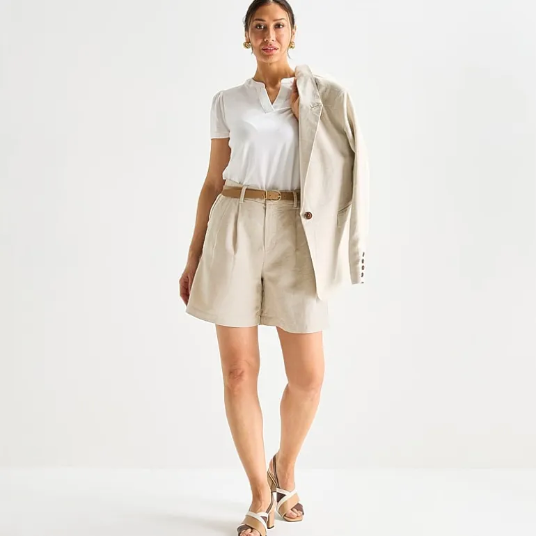 Liz Claiborne Linen Womens Mid Rise Pleated Short