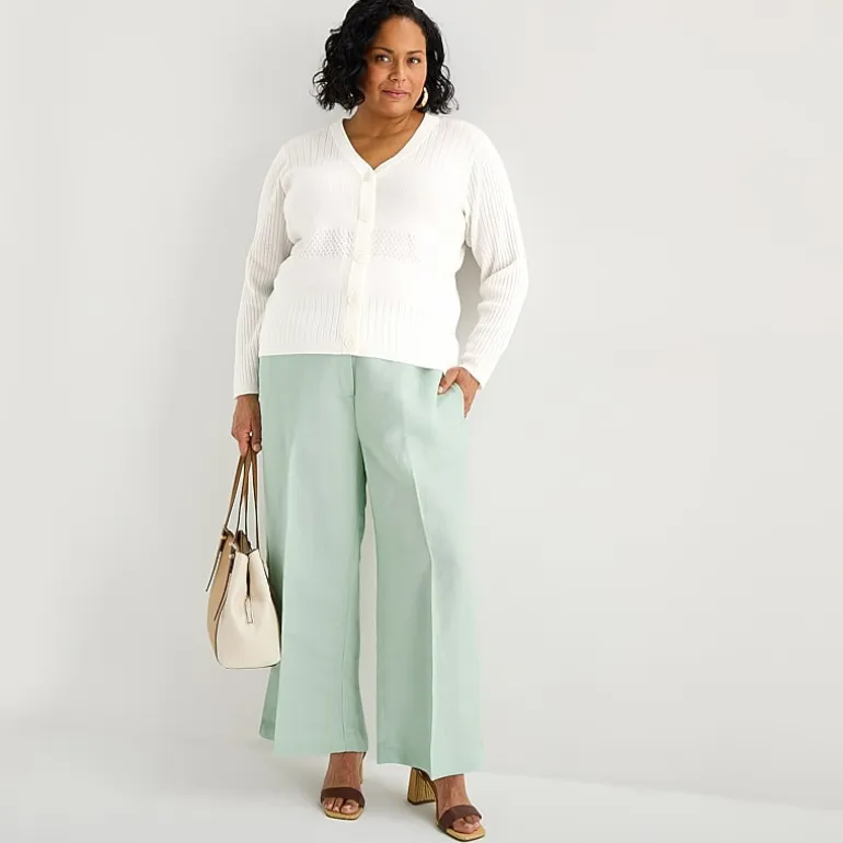 Liz Claiborne Linen Womens Plus Wide Leg Mid Rise Pull-On Pant