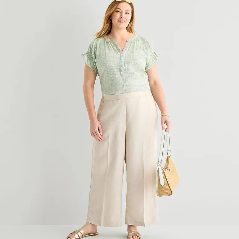 Liz Claiborne Linen Womens Plus Wide Leg Mid Rise Pull-On Pant