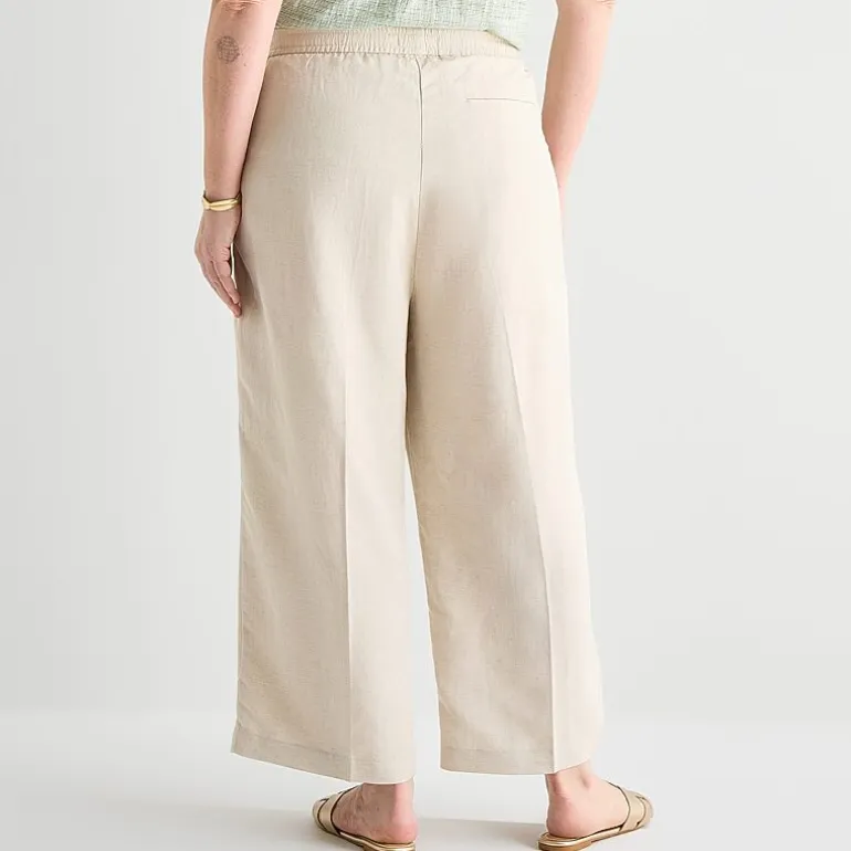 Liz Claiborne Linen Womens Plus Wide Leg Mid Rise Pull-On Pant