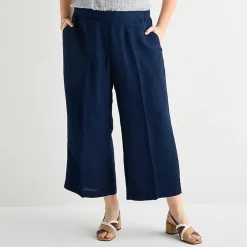 Liz Claiborne Linen Womens Plus Wide Leg Mid Rise Pull-On Pant