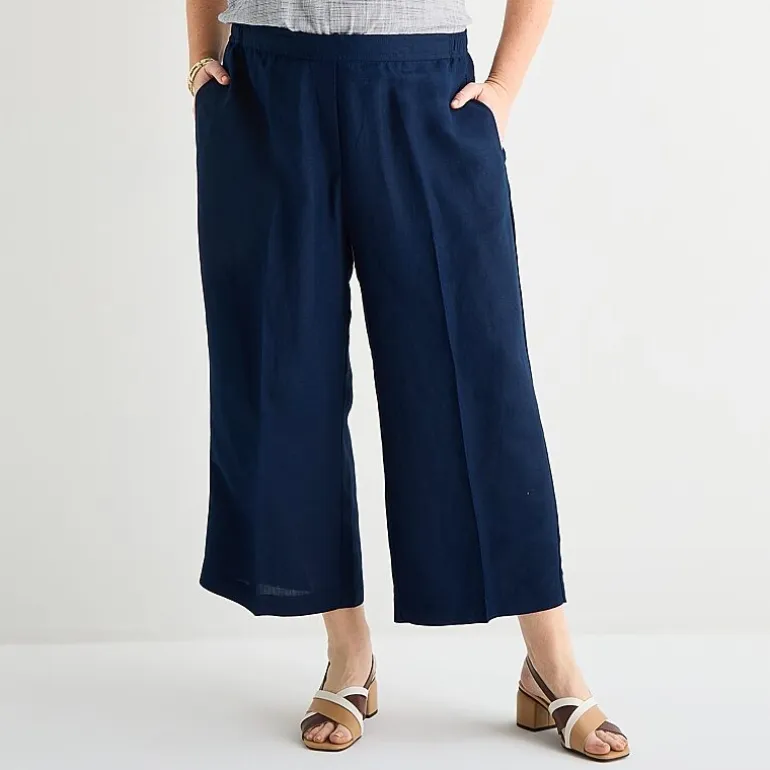 Liz Claiborne Linen Womens Plus Wide Leg Mid Rise Pull-On Pant