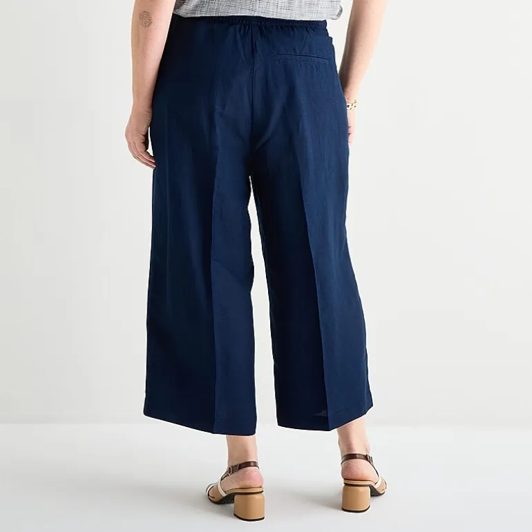 Liz Claiborne Linen Womens Plus Wide Leg Mid Rise Pull-On Pant