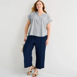 Liz Claiborne Linen Womens Plus Wide Leg Mid Rise Pull-On Pant