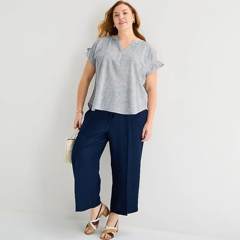 Liz Claiborne Linen Womens Plus Wide Leg Mid Rise Pull-On Pant