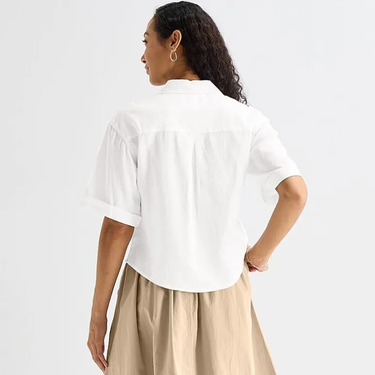 Liz Claiborne Linen Womens Short Sleeve Blouse