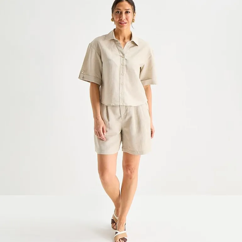 Liz Claiborne Linen Womens Short Sleeve Blouse