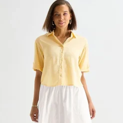 Liz Claiborne Linen Womens Short Sleeve Blouse