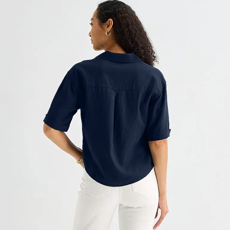 Liz Claiborne Linen Womens Short Sleeve Blouse