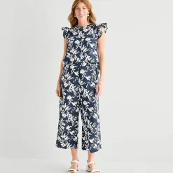 Liz Claiborne Linen Womens Wide Leg Mid Rise Cropped Pant